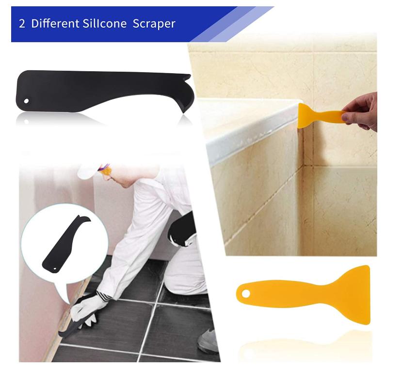 Silicone Caulking Tool Kit, Grout Sealant Remover Tool Set with Plastic Scraper/Caulk Remover/Nozzle, Silicone Sealant