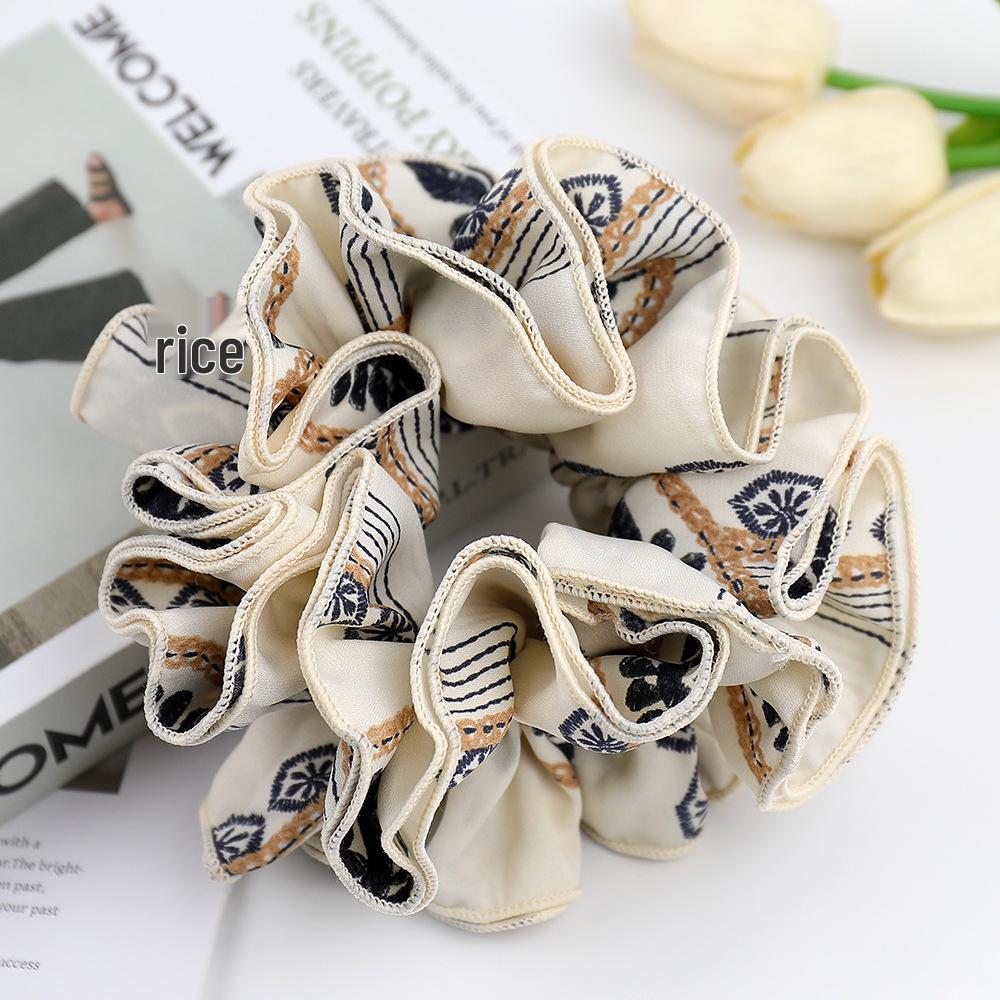 High-End Satin Print Women's Headband: Four-Layer Versatile Large Scrunchie Hair Tie