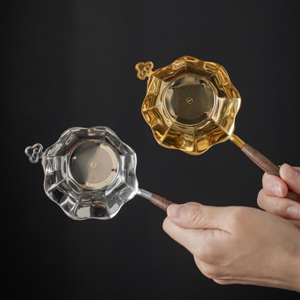 Portable Octagonal Lotus Leaf Cloud Tea Strainer Fine Mesh Alloy Tea Filter Chinese Traditional Vintage Tea Separator Tea Room