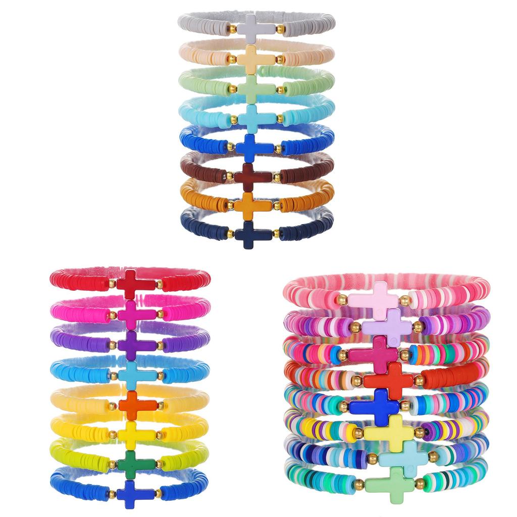 Bohemian Stil Bunt Polymer Clay Türkis Kreuz Armbänder Set Für Reise Souvenir