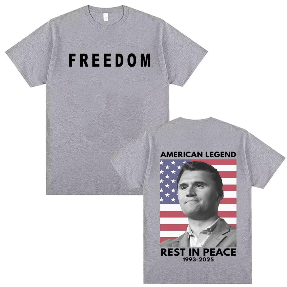 American Legend Rest In Peace A True Patriot Charlie Kirk Double Sided Graphic T Shirts Unisex Women Fashion Oversized Tshirt Tops