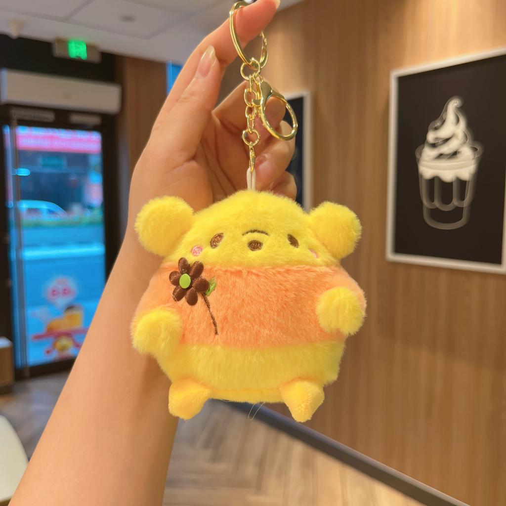 Disney Cute Cartoon Stitch Winnie the Pooh Piglet Bunny Ear Soft Plush Keychain Disney Character Fluffy Key Ring Bag Decoration Gift