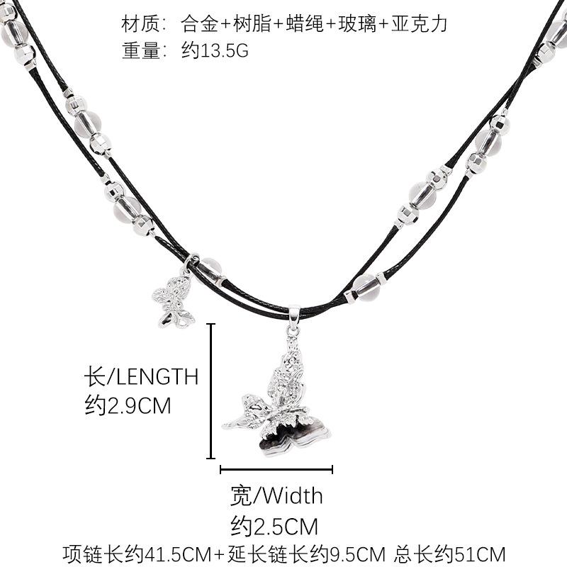 Original ins wind ink plate double layer stacked butterfly cold retro design sweater chain necklace necklace