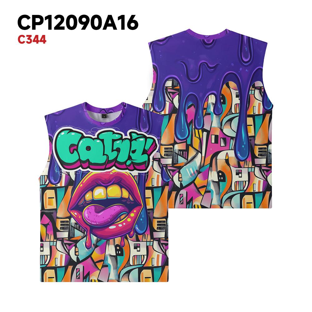 

Summer Round Neck 3D Creative Cartoon Patterns Printed Top Fashionable Casual Sleeveless Vest Men s T-shirts XS