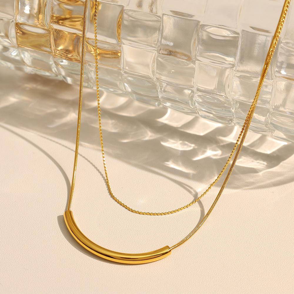 Ins Tide Double-layer Bead Chain Stacked with Titanium Steel Necklace Plated with 18k Gold Short Collarbone Chain for Women