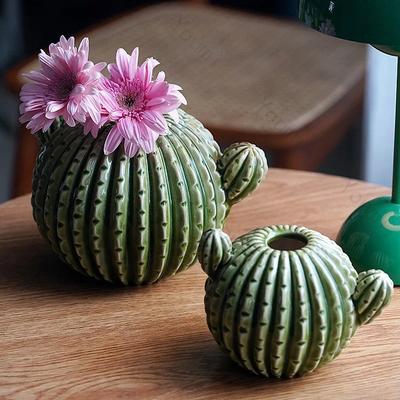 Creative Cactus Ceramic Vase Cute Household Desktop Decoration High End Green Flowers Arrangement Vase Living Room Decoration
