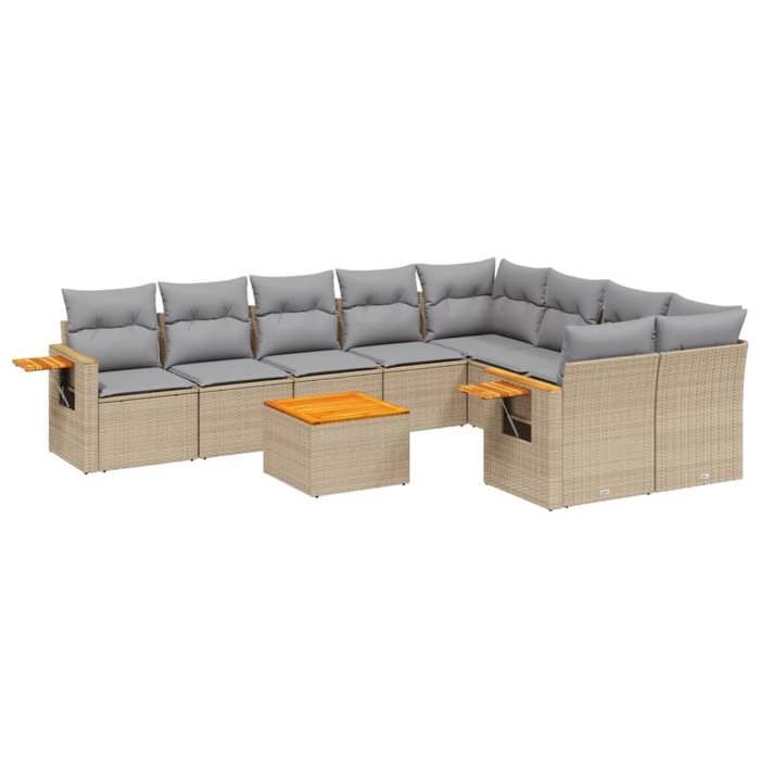 VidaXL Salon de Jardin avec Coussins 10 pcs, Canapés de Terrasse, Ensemble de Meubles de Patio, Mobilier d'Extérieur, Beige 3227151