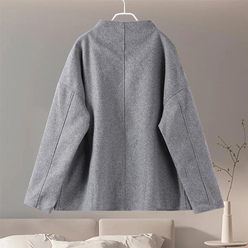 Single Breasted Women Jacket  Autumn Winter Pure Color Long Sleeve Loose Female Fashion Turn-down Collar Street Outwear