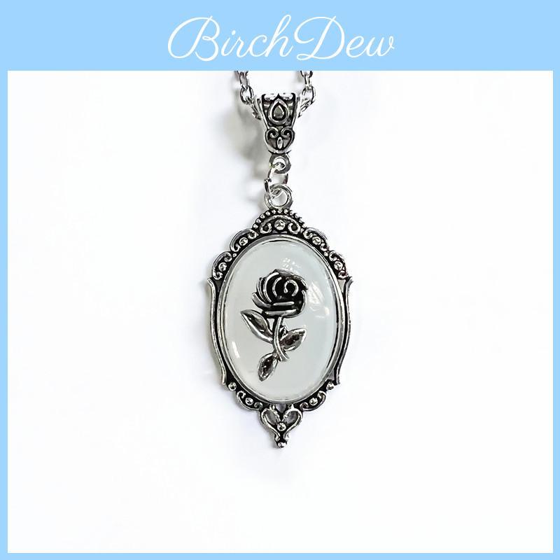 No Ip Geometric Alloy Pendant Necklace With Glass Rose Flower For Women And Girls Summer Accessory