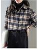 Women's Dark Blue Retro Plaid Shirt Jacket - Autumn/Winter 2025 New Korean Style Long Sleeve Top