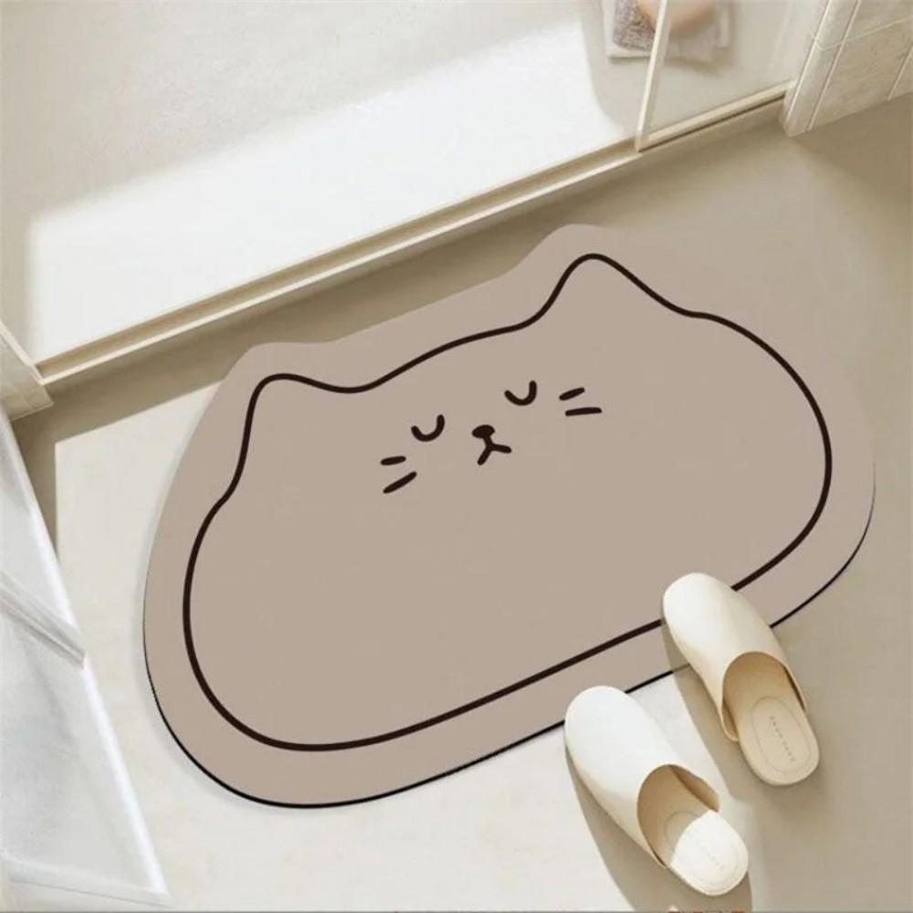 Cute Cartoon Bathroom Mat Easy to Clean Quick-Drying Cat Themed Home Bathroom Mat Absorbent Non-Slip Diatomaceous Earth