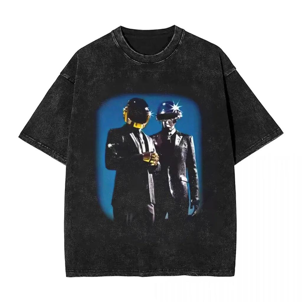 New Arrival Mens Clothes Tee Shirt Homme Graphic T-Shirts Y2k Men Tshirt for Men Ropa Hombre Daft Punk Vintage Washed