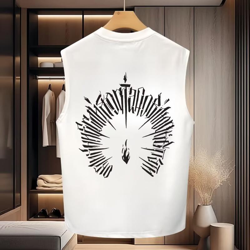 Mens Casual Loose Cartoon Printed Street Fashion Sleeveless Tank Top Vest M белый