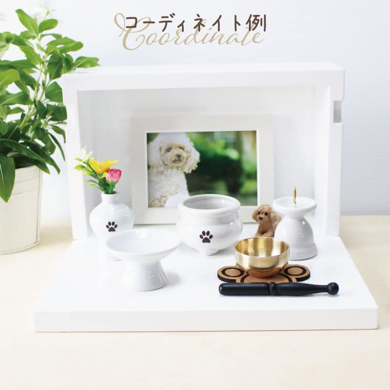 5-Piece Pet Buddhist Altar Set with Paw Prints, White, 2-inch, Mini Bouquet with Artificial Flowers, Perfect for Pet Loss and Memorial Services