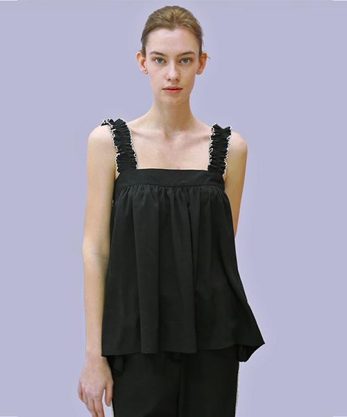 Demi Gnimonic Frill Sleeveless Black Blouse Black/Free