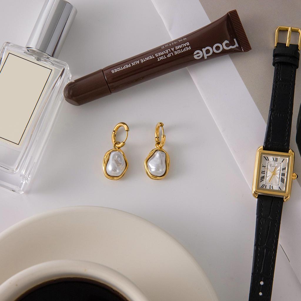 Youthway Fashionable Irregular Resin Pearl Pendant Earrings Stainless Steel  Gold Color-Plated Women'S Earrings