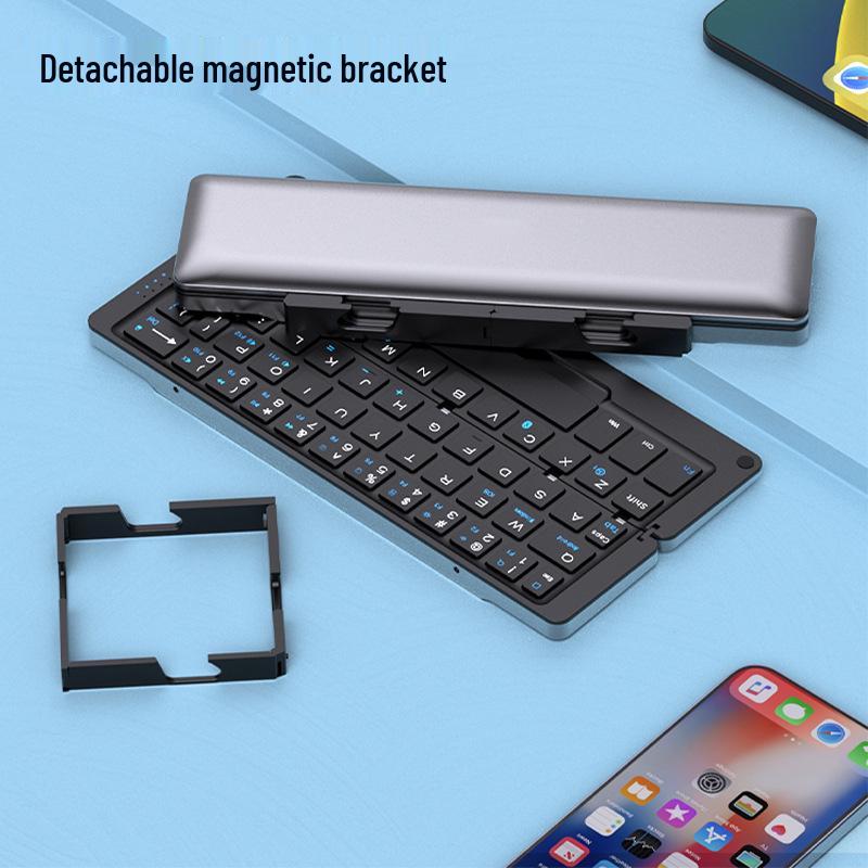 Portable Bluetooth Aluminum Alloy Folding Keyboard with Universal Phone/Tablet Stand, Silent Typing & USB-C Charging