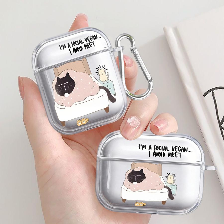 Cartoon Working Cat Clear Earphone Cases Cover Case For Airpods 4 Pro 1 Pro3 3 2 Pro2