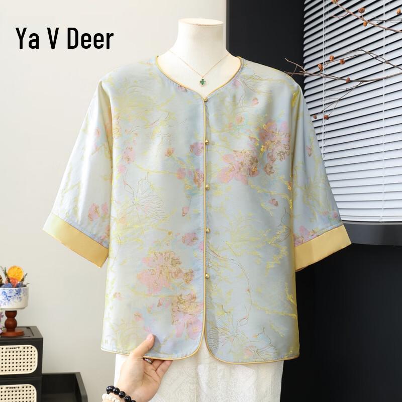 Yalu Women s New Chinese Style Floral Print Loose Blouse XL