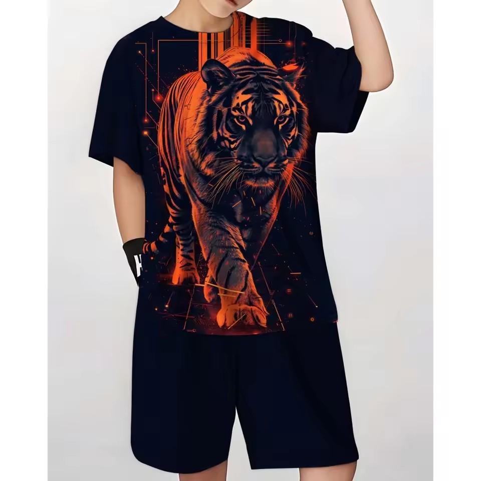 Summer men's T-shirt set, men's clothing T-shirt set, retro street style loose T-shirt short sleeved and shorts set, lightweight