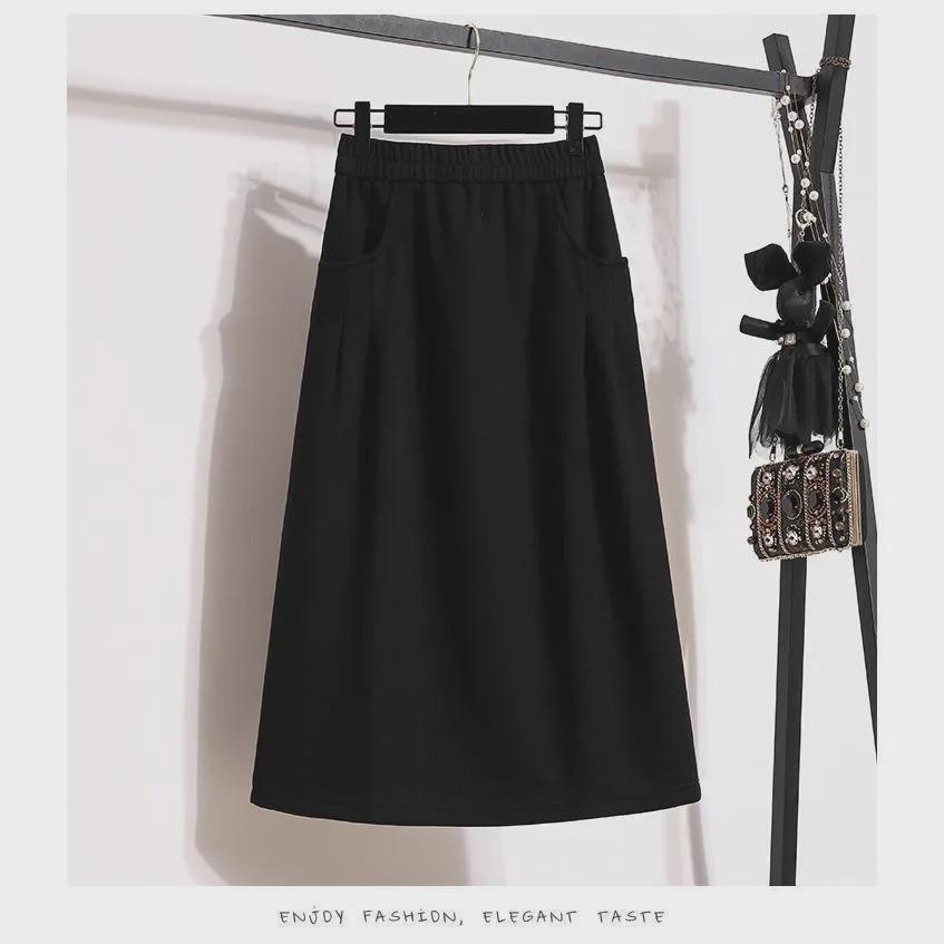 280g Women's High-Waist Imitation Cotton Skirt - Autumn/Winter, Plus Size, Slim Fit for Moms and Curvy Figures