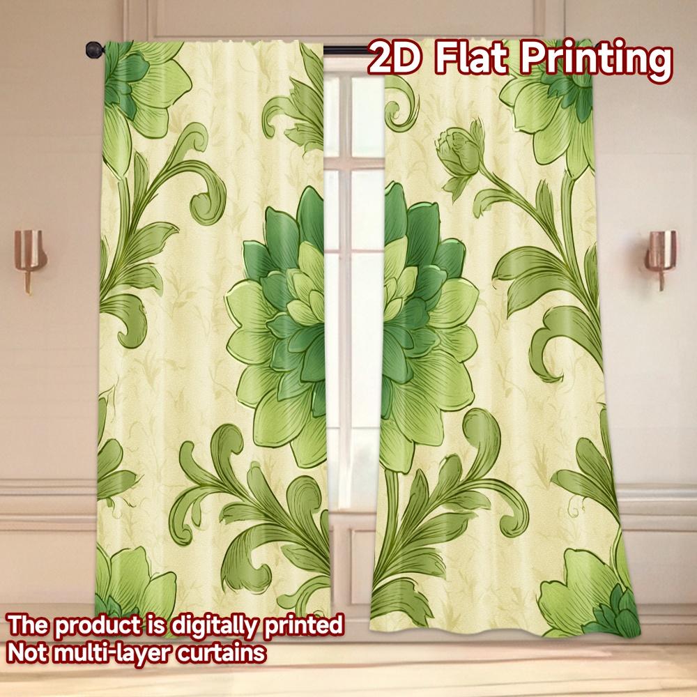 Set Of 2 Flat Printing Curtains Without Rod Floral Green Motif April Fools Is Day Festival Fashion Versatile Polyester Curtain Made