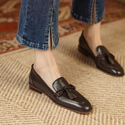 2025 Frühling Echtes Leder Damen Schuhe Lässige Slipper Loafer Bequeme Einfache Schuhe Quadratische Zehenschuhe Frau Zapatos De Mujer