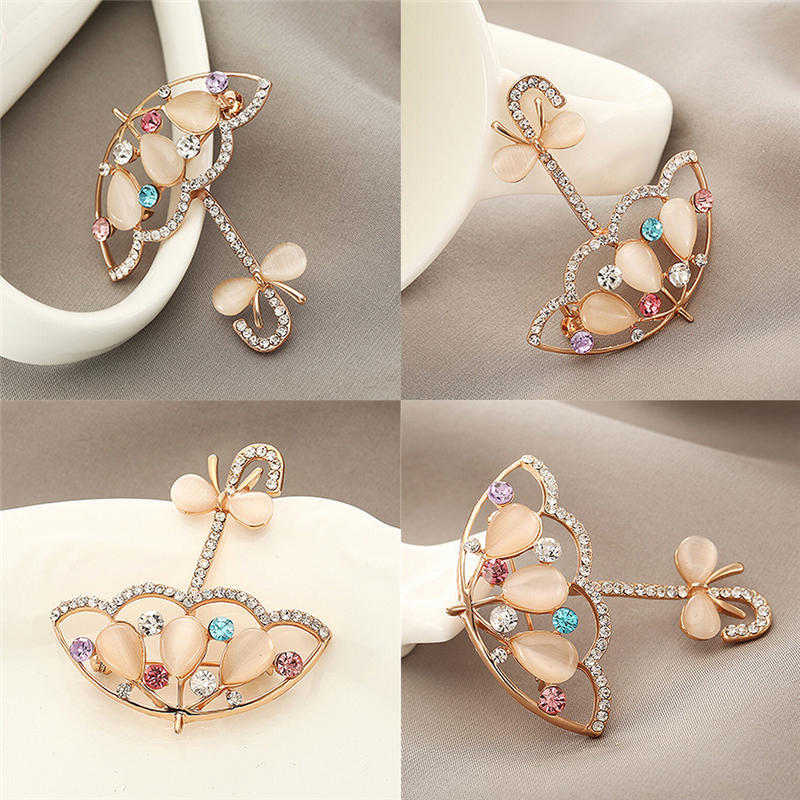 Opal And  Umbrella Brooch Pin Cute Korea Style Brooches For Women