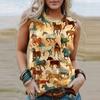 Lady Western-style printed short-sleeved T-shirt, Western style, sleeveless round-neck women's T-shirt