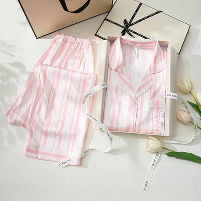 Give Girlfriends, Girls, Girlfriends and Sisters Gifts 1011 Spring and Autumn Long-sleeved Ice Silk Rabbit Pajamas, Women's Loungewear Gift Box