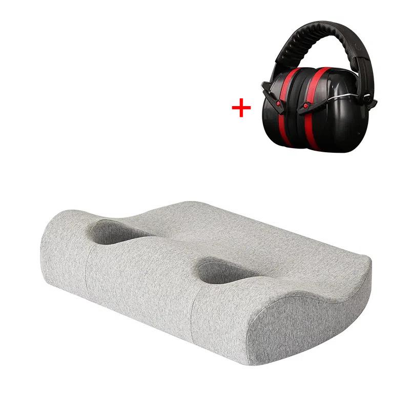 

Подушка для шеи из пены с эффектом памяти, с отверстиями и шумоподавляющими наушниками, удобная наволочка для защиты ушей, идеально подходит для путешествий и отдыха серый