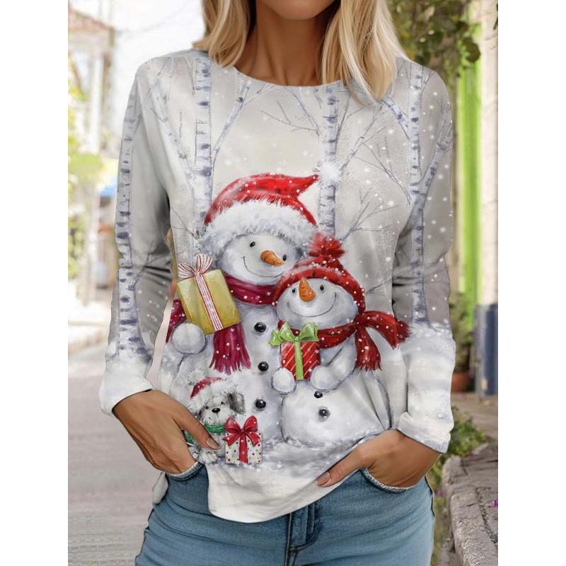 Christmas Women's Long Sleeve Snowman 3D Pattern T Shirt  Autumn New Fashion 2024 Women's Top Harajuku  Pullover Clothing