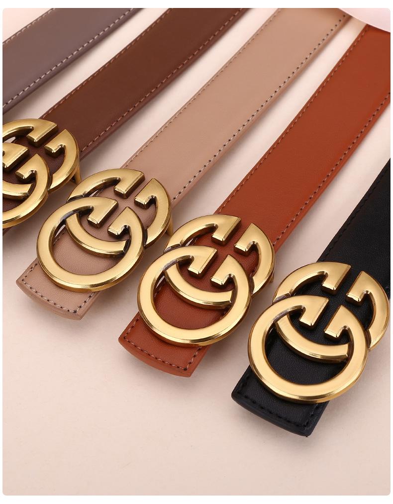 Damen Casual Rindsledergürtel mit Doppel-G-Schnalle - Einfarbig, vielseitig für Jeans und Anzüge