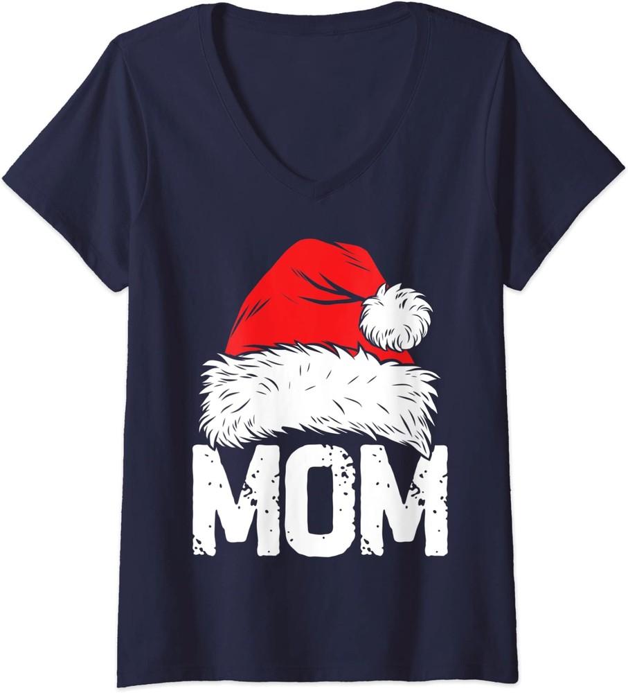 Mom Santa Christmas Family Matching Pajamas Gift Ladies V-Neck Tshirt Unisex T-Shirt XL