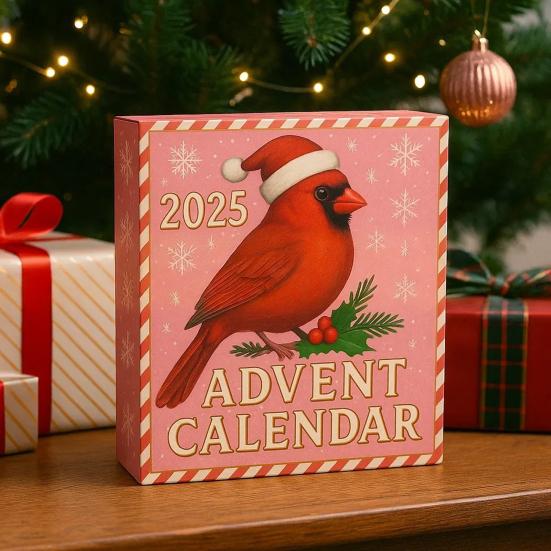 Red Bird Christmas Countdown 2025 24 Days Acrylic Bird Ornaments with Hooks Festive Holiday Decor Tree & Shelf Unique