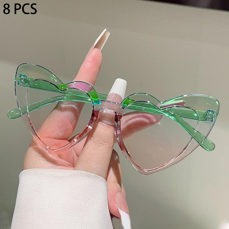 8 Pcs Per Set Cute Heart Shaped Sunglasses for Girls New Stylish Multi-color Children Sun Glasses Trendy Gradient Decor Shades