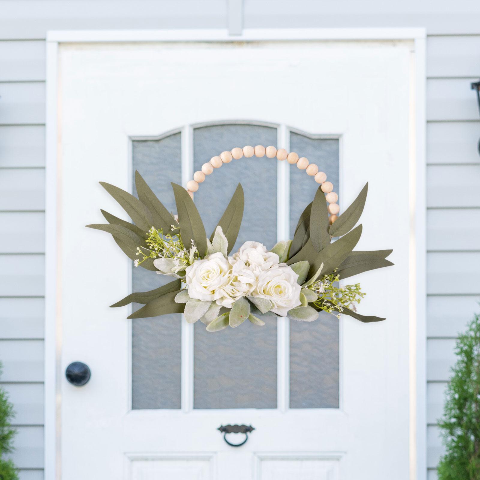

Wood Bead Floral Wreath Remembrance Gift Party Supplies Front Door Floral Hoop for Wedding Farmhouse Garden Indoor Outdoor белый