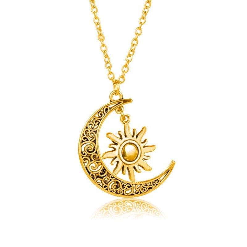 Elegant Sun Moon Pendant Necklace Unique Sun and Moon Charm Necklace Adornment Beautiful Opal Adorned Neck Chain Jewelry