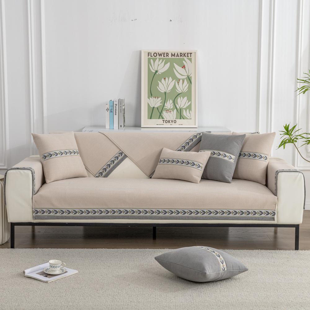 

Чехлы для диванов с цветочной каймой, Роскошные однотонные синельные противоскользящие подушки для диванов для гостиной, универсальное кресло, чехол, полотенце 45cm pillowcase 1pcs бежевый