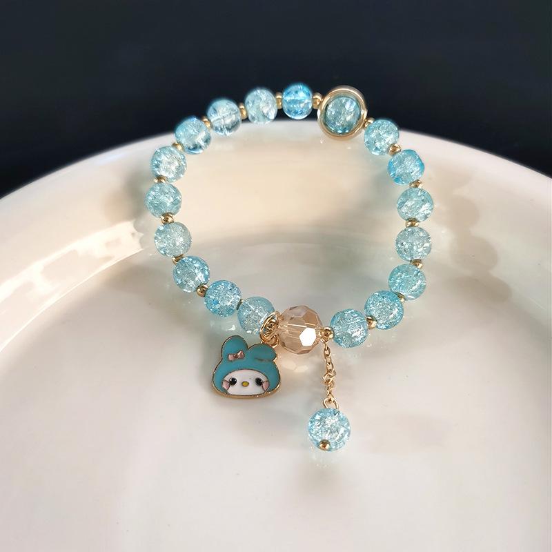 Sanrio Christmas Popcorn Crystal Beaded Bracelet - KT Cat & Kuromi Cartoon Design for Women, Perfect Gift for Besties