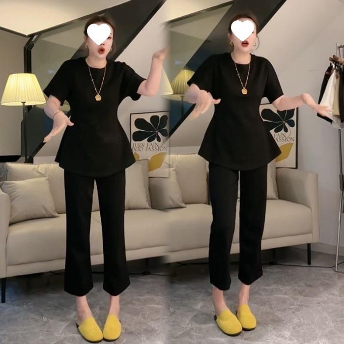 Summer Fashionable Slimming Temperament Can Be Used for Women's Hair, Loose Large Size Short Sleeves, Simple and Western Style Two Pieces