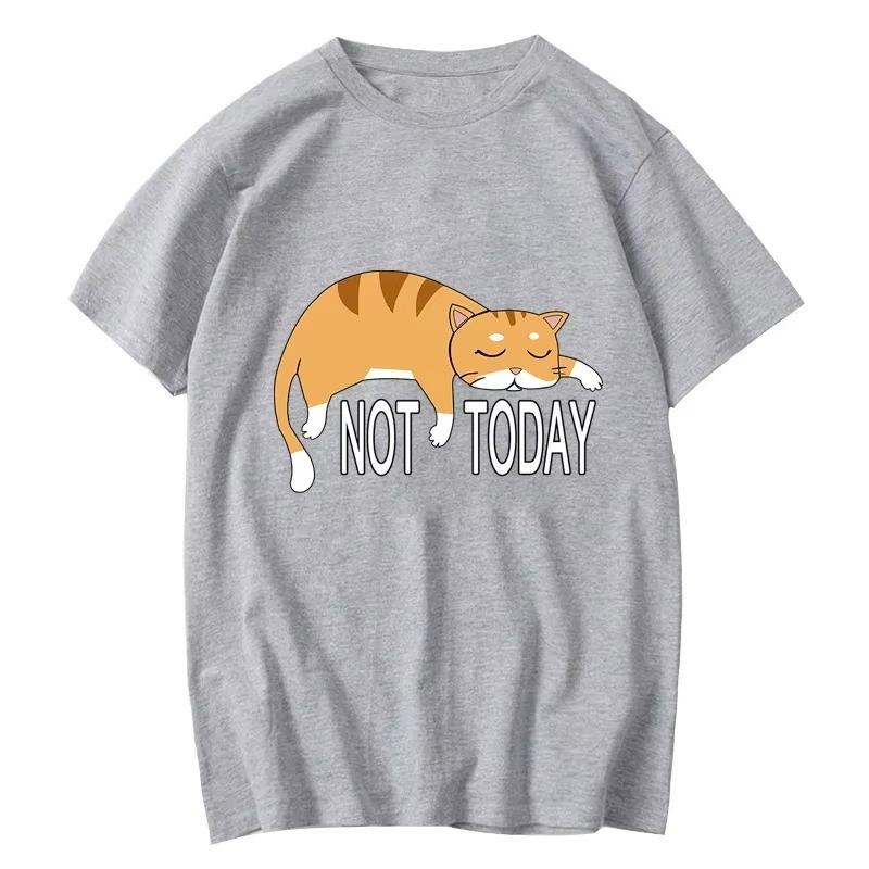 Summer Unisexs Tshirt High Quality Cotton Blend Funny Lazy Cat Printing Casual Cool Loose Oneck H