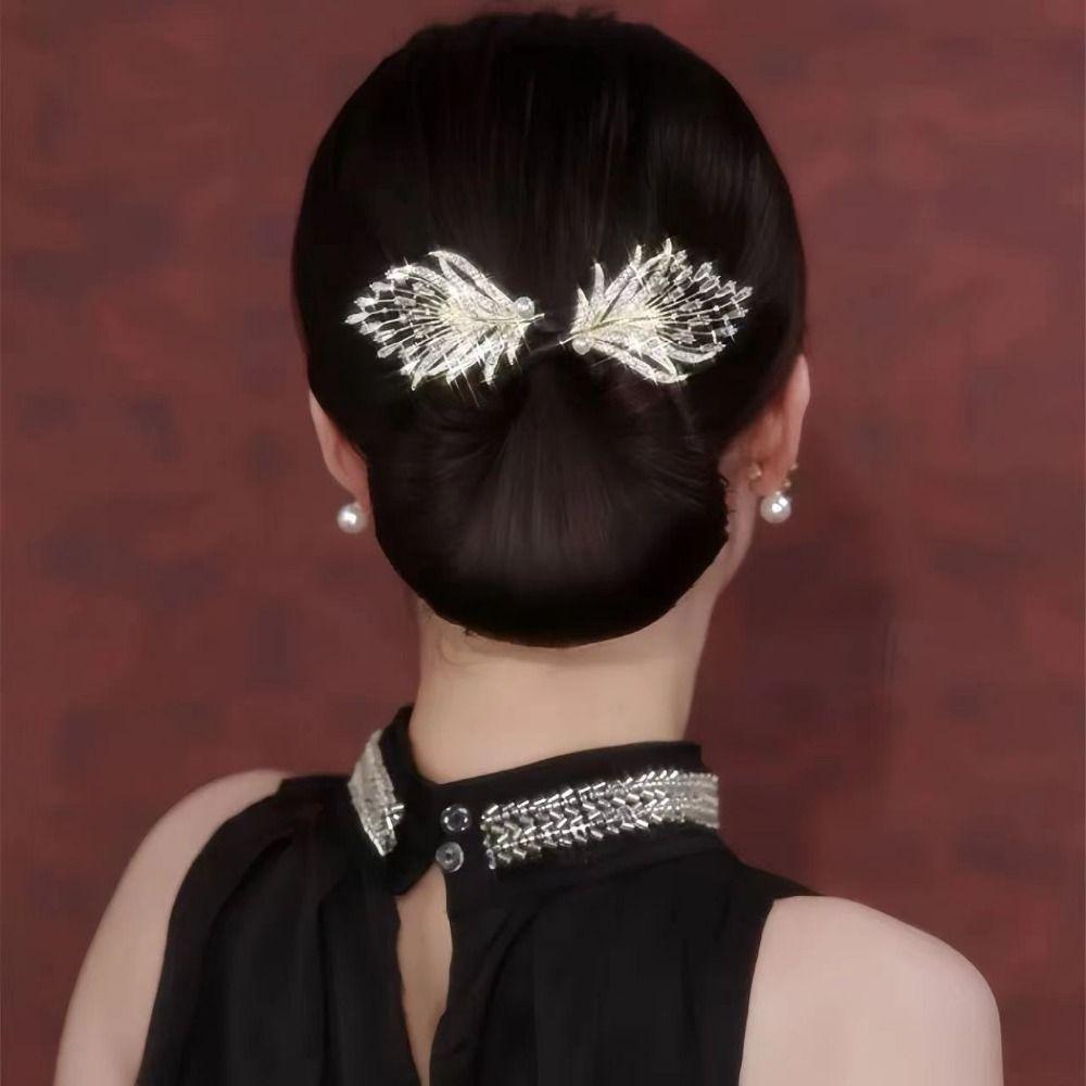 Rhinestone Feather Curling Hair Hairpins Korean Style Roller Hair Curler Hair Bun Maker  Women