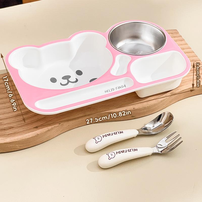 Reusable Dinning Plate Fruit Salad Plate 3 Compartment Cartoon Plastic Food Plate With Soup Bowl For Kid Student Microwave Safe