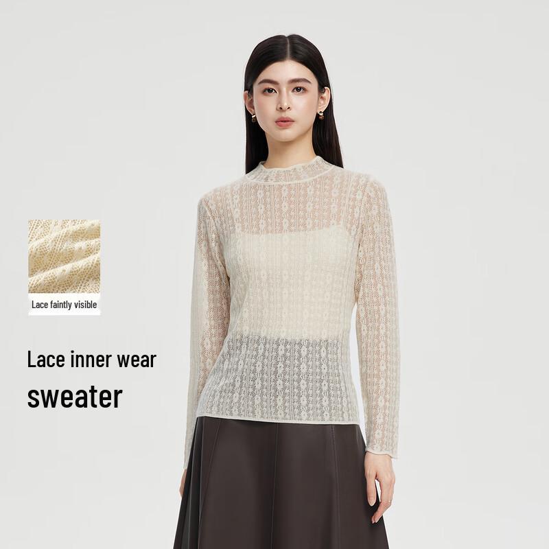 

FivePlus Women s Hollow-Out Wool Blend Mock Neck Knit Sweater One Size