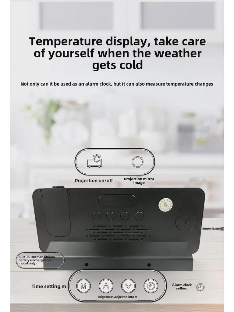 Smart LED Projection Alarm Clock with Temperature and Calendar
