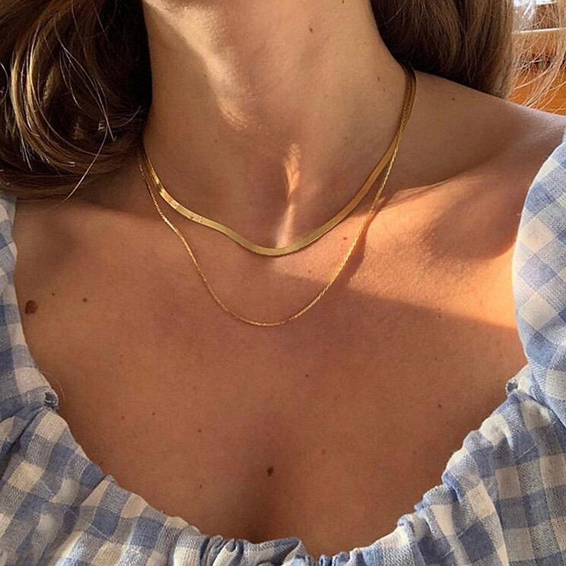 Double Layer Snake Chain Necklace For Women Trendy Choker Party Jewelry