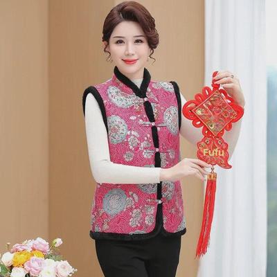 New Style Velvet-Lined Buttoned Vest for Middle-Aged Women - Warm and Fashionable for Autumn/Winter.