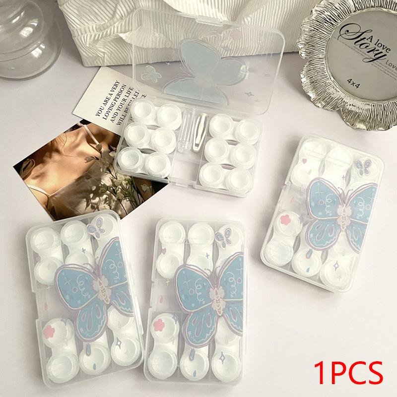 

6 пар больших контактных линз, контейнер для хранения, портативный дорожный футляр для контактных линз, косметический футляр для зрачков, пинцет, контейнер синий