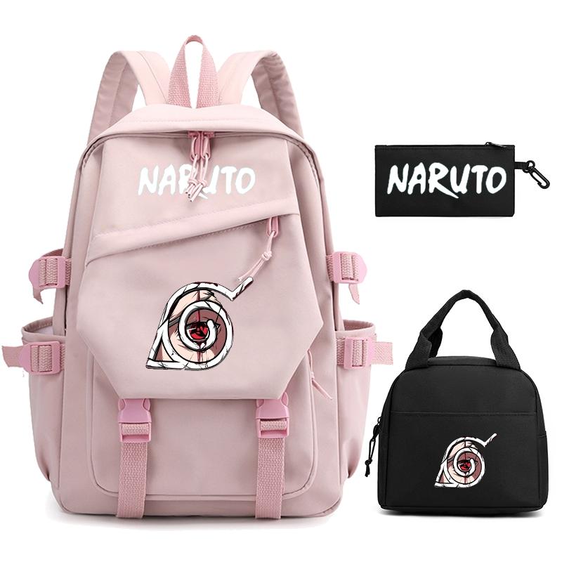 3Pcs/set Anime Naruto Backpack Nylon Backpack with Lunch Bag for Girl Boy Student Back To Schoolbag Men Women Leisure Travel Bag